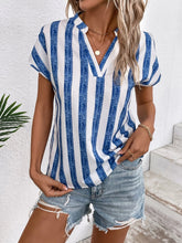 Striped Notched Neck Batwing Sleeve Blouse